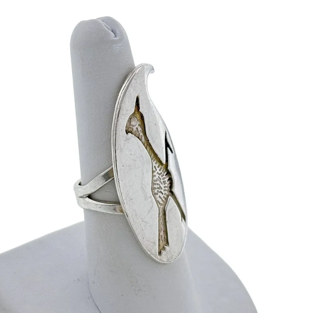 Vintage Southwestern Sterling Silver 925 Roadrunner Bird Ring Size 6.5